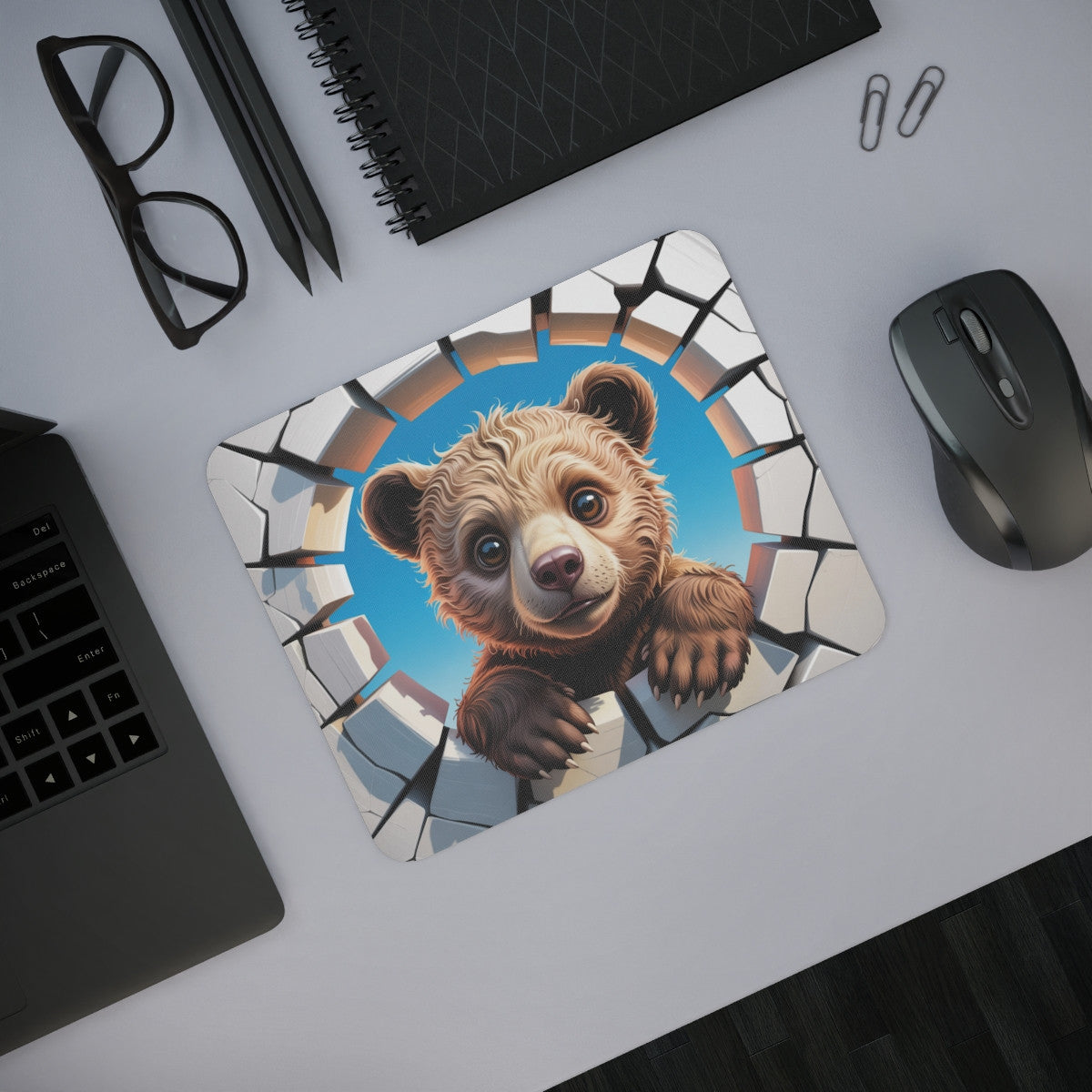 Tapis souris ourson mignon 22x18 cm antidérapant 2mm Idée cadeau gamer