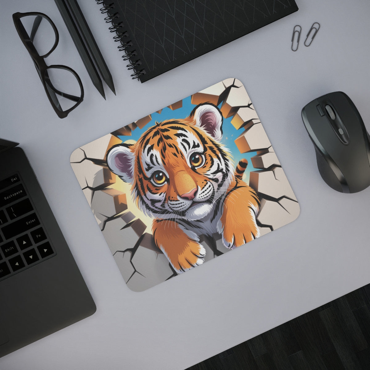 Tapis de souris tigre 22x18 cm Surface lisse & base antidérapante Design cartoon original Idéal bureau & gaming