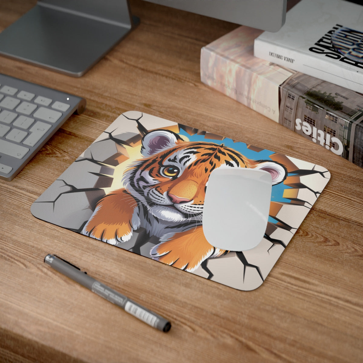 Tapis de souris tigre 22x18 cm Surface lisse & base antidérapante Design cartoon original Idéal bureau & gaming