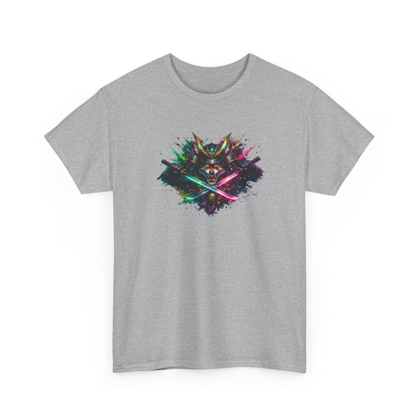 T-Shirt Samouraï Renard Katana – Tee Shirt Japonais Streetwear Néon – Cadeau Manga Anime Gamer