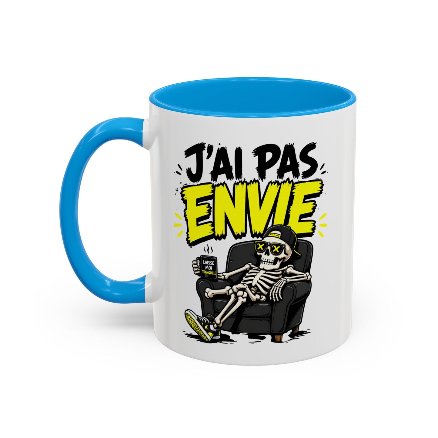Mug Drôle J’ai Pas Envie – Tasse Humoristique avec Squelette Détendu – Cadeau Humour Bureau Café 325ml