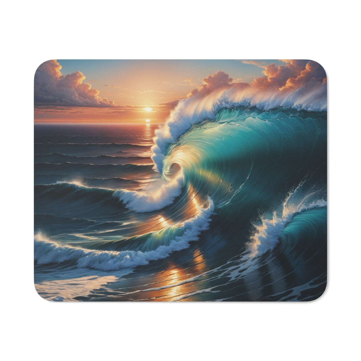 Tapis de souris océan Vague puissante au coucher du soleil Design marin artistique 22x18 cm Inspiration nature et énergie