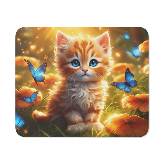 Tapis de souris Chaton & Papillons Design féérique 22x18 cm Tapis antidérapant pour bureau ou gaming Cadeau mignon