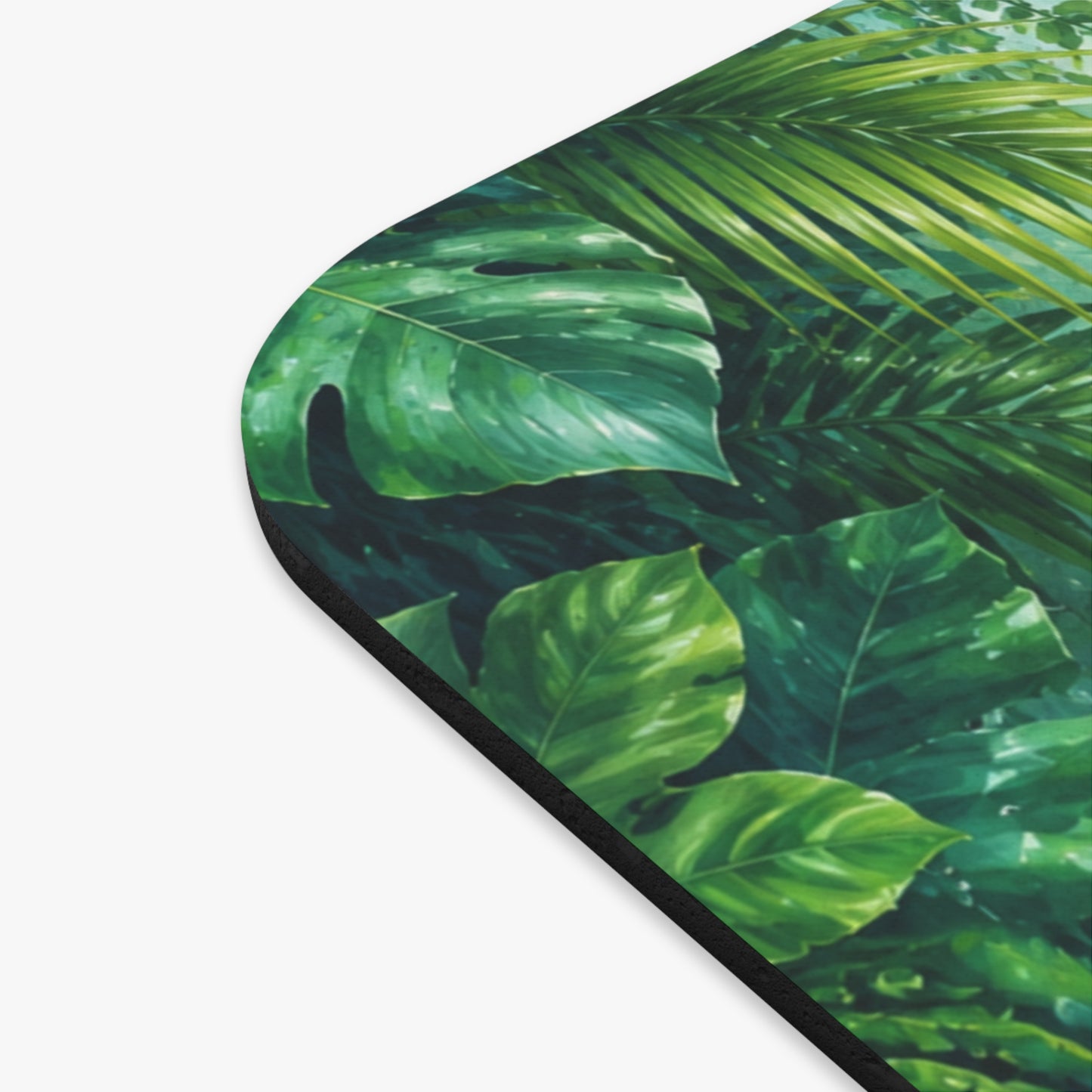 Tapis de Souris 22x18cm Jungle Tropicale Feuilles Exotiques Nature Vert Décoration Bureau Gaming Télétravail Design Floral