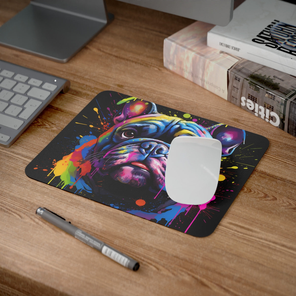Tapis de Souris Bulldog Pop Art Design Multicolore Éclatant Style Graffiti et Street Art
