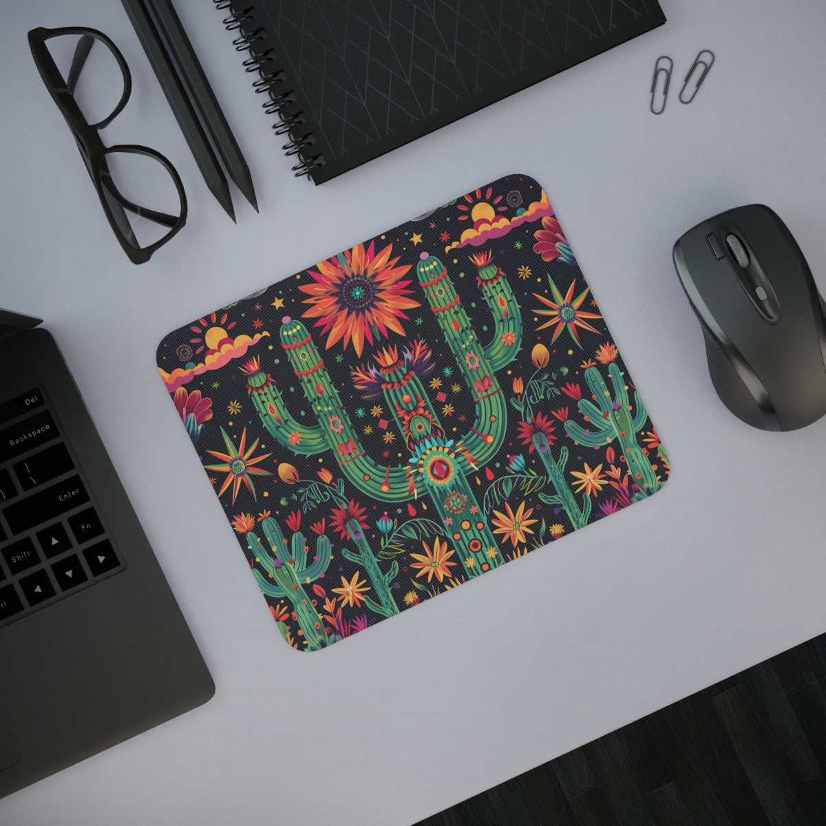Tapis de Souris Cactus Psychédélique Design Coloré Floral Nocturne Style Bohème Idée cadeau