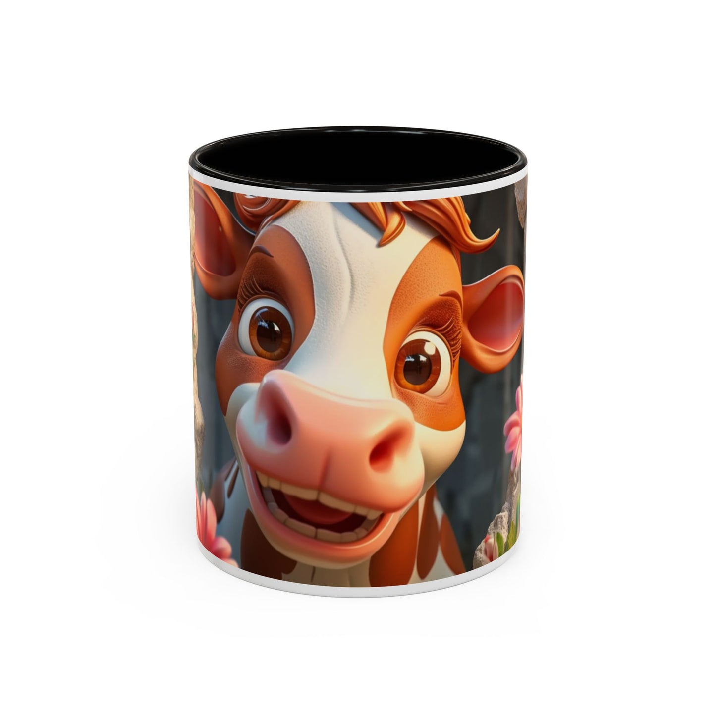 Mug Vache Kawaii – Tasse Vache Mignonne Cartoon avec Fleurs – Cadeau Animaux Ferme Cute 325ml