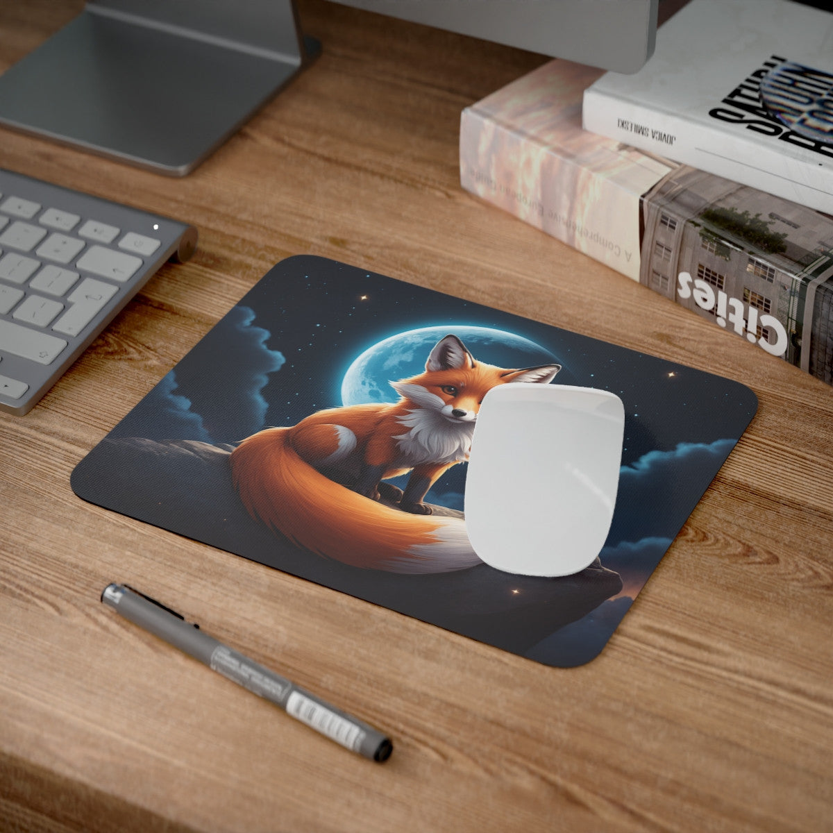 Tapis de Souris Renard Mystique  Renard Roux Sous la Lune Étoilée Idée cadeau Animal