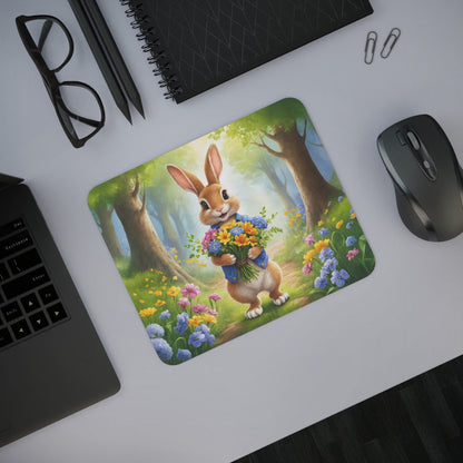 Tapis de Souris Lapin avec Fleurs  Design Mignon et Printanier  Forêt Enchantée Pour enfant et adulte