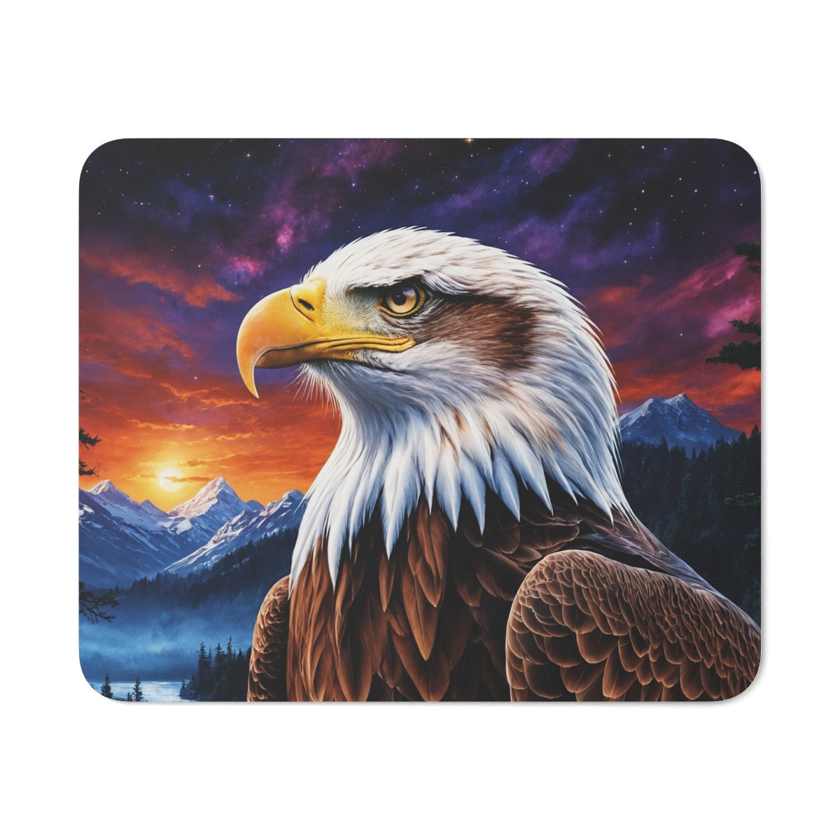 Tapis de Souris Aigle Majestueux  Illustration Montagne & Coucher de Soleil Style Réaliste Épique Accessoire de Bureau Inspirant