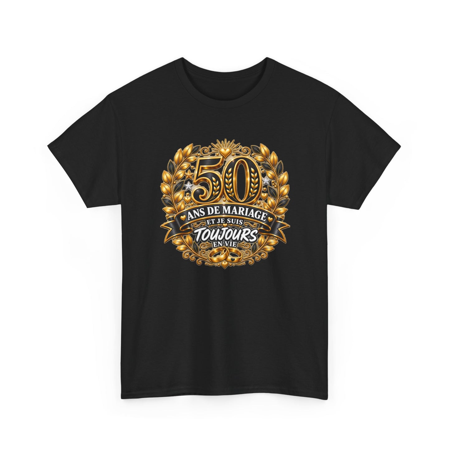 Tee Shirt 50 Ans de Mariage Homme Femme – Toujours en Vie – T-Shirt Humour Anniversaire de Mariage Couple Cadeau Original