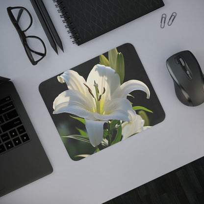 Tapis de Souris Lys Blanc Élégant Fleur Pure en Lumière  Zen et Raffinée Accessoire Bureau Floral et Délicat