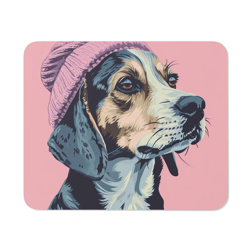 Tapis de Souris Chien Stylé Illustration Pop Art Canine Beagle Bonnet Rose sur Fond Rose Accessoire Bureau Arty et Tendance