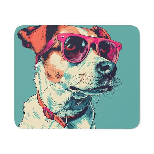 Tapis de Souris Chien Cool  Illustration Pop Art avec Lunettes Roses Accessoire Bureau Fun et Tendance