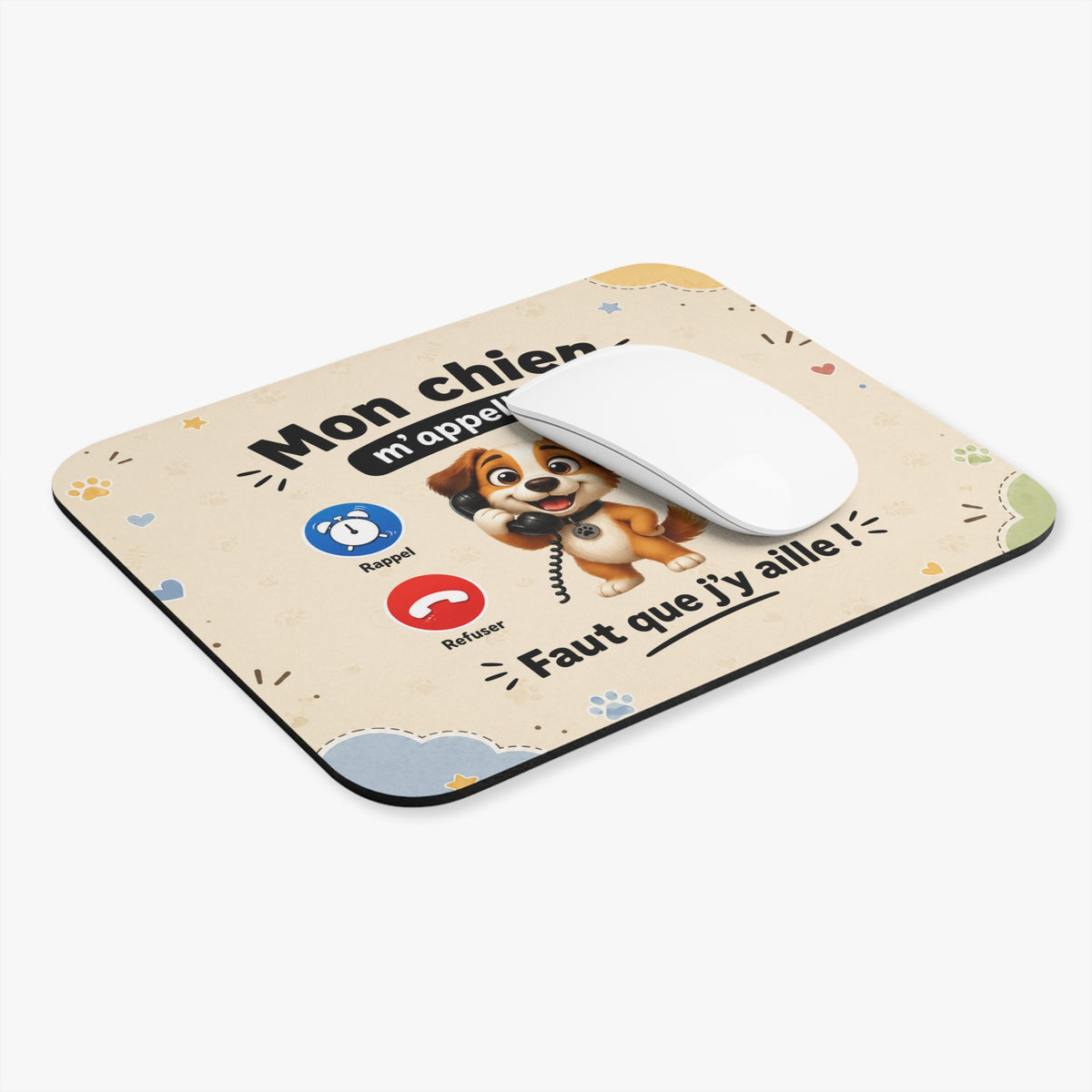 Tapis de Souris 22x18cm Mon Chien M’appelle Faut que J’y Aille – Humour Chien – Cadeau Drôle pour Amoureux des Chiens
