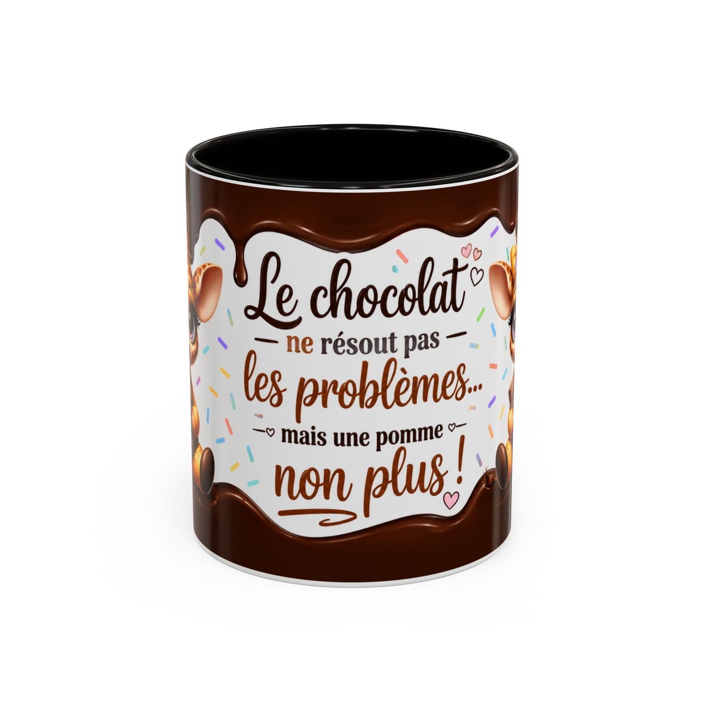 Tasse Le Chocolat Ne Résout Pas Les Problèmes Mais Une Pomme Non Plus – Mug Humour Chocolat Girafe – Cadeau Original Femme 325ml
