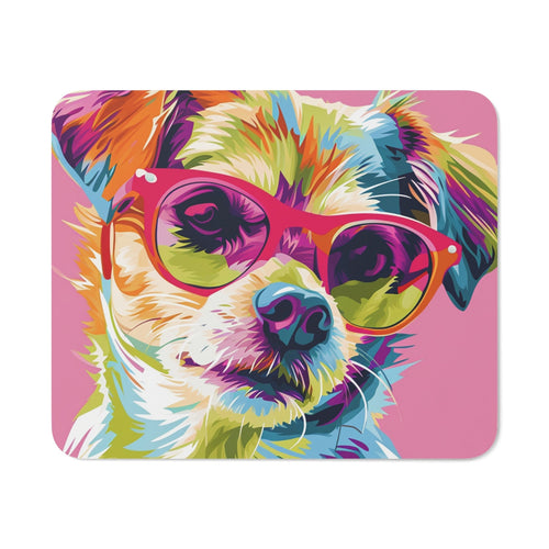 Tapis de Souris Chien Fashion  Lunettes Roses  Portrait Pop Art Arty  Accessoire Bureau Coloré et Stylé