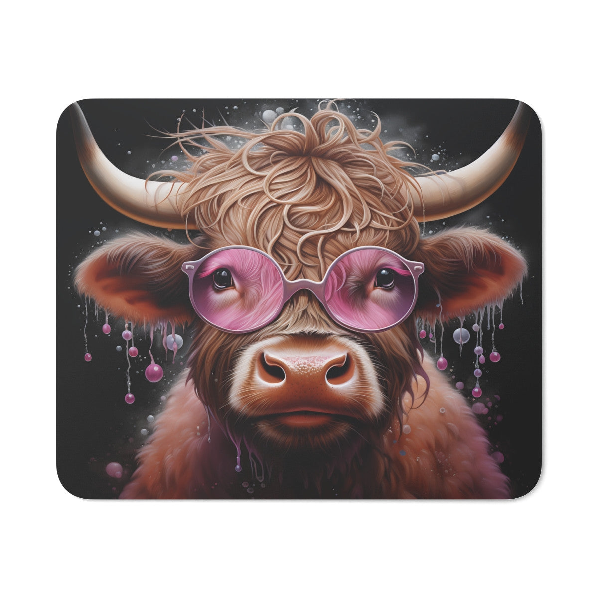 Tapis de Souris Vache Pop Art  Lunettes Roses Illustration Funky et Moderne Accessoire Bureau Humoristique et Stylé