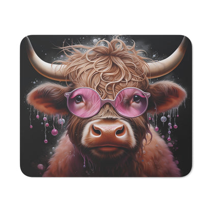 Tapis de Souris Vache Pop Art  Lunettes Roses Illustration Funky et Moderne Accessoire Bureau Humoristique et Stylé
