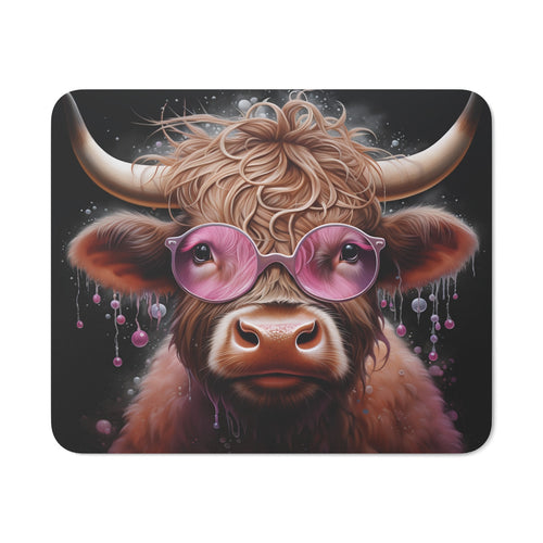 Tapis de Souris Vache Pop Art  Lunettes Roses Illustration Funky et Moderne Accessoire Bureau Humoristique et Stylé