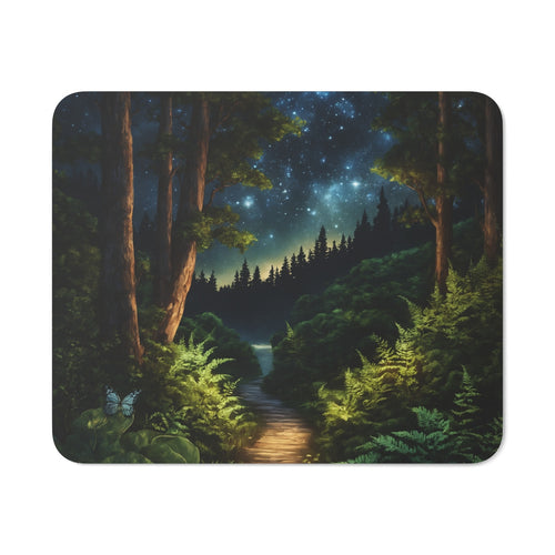 Tapis de Souris Forêt Étoilée Nocturne sous le Ciel Galactique Illustration Nature Féérique Accessoire Bureau