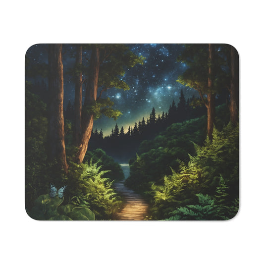 Tapis de Souris Forêt Étoilée Nocturne sous le Ciel Galactique Illustration Nature Féérique Accessoire Bureau