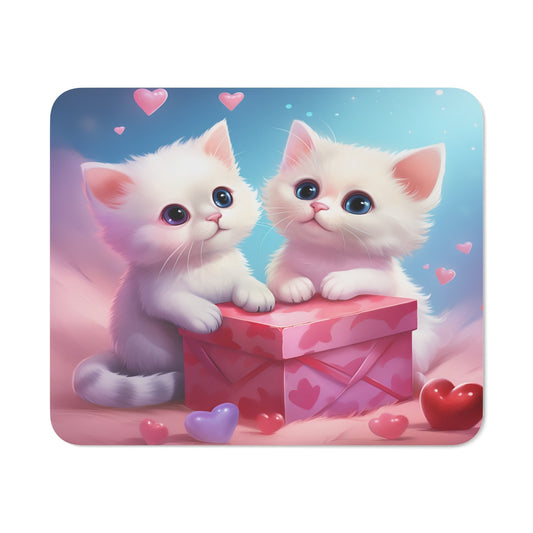 Tapis de Souris Chatons Cadeau d’Amour Illustration Mignonne Saint-Valentin  Accessoire Bureau Romantique