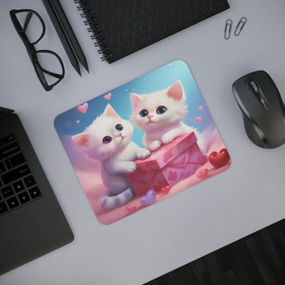 Tapis de Souris Chatons Cadeau d’Amour Illustration Mignonne Saint-Valentin  Accessoire Bureau Romantique