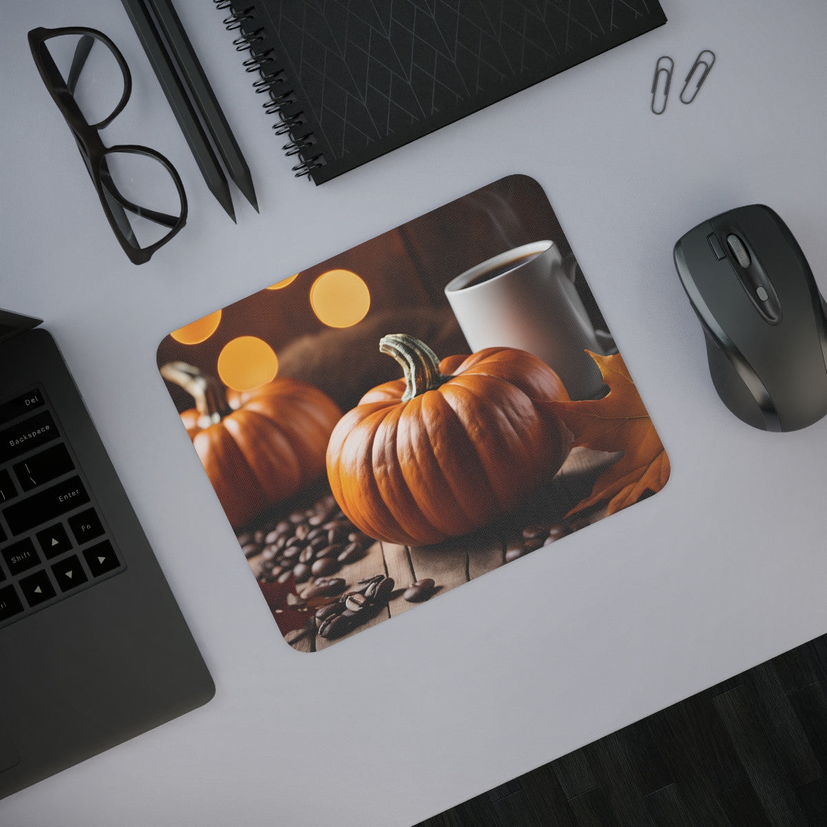 Tapis de Souris Automne Citrouille & Café Ambiance Chaleureuse pour Bureau Thème Pumpkin Spice