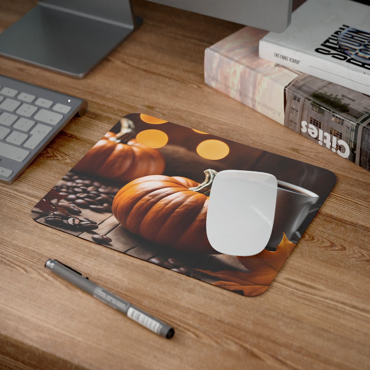 Tapis de Souris Automne Citrouille & Café Ambiance Chaleureuse pour Bureau Thème Pumpkin Spice