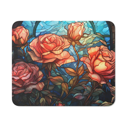 Tapis de Souris  22x18cm Vitrail Roses Élégance Florale Artistique et Lumineuse Idée cadeau