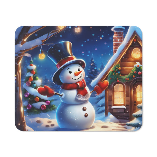 Tapis de Souris Bonhomme de Neige Scène de Noël Enchantée avec Sapin et Chalet Idée cadeau
