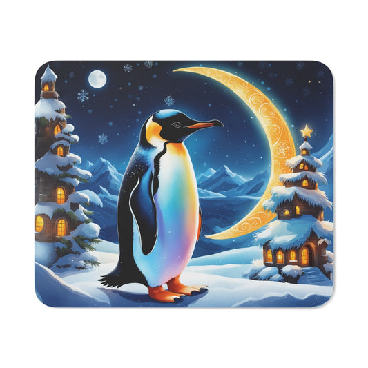 Tapis de Souris Pingouin Magique  Décor Hivernal Fantastique et Lune Dorée Idée cadeau