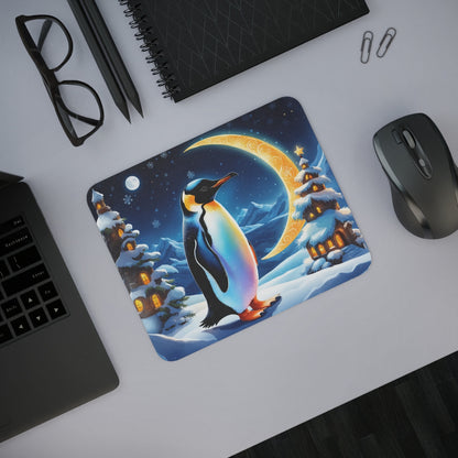 Tapis de Souris Pingouin Magique  Décor Hivernal Fantastique et Lune Dorée Idée cadeau