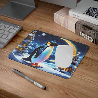 Tapis de Souris Pingouin Magique  Décor Hivernal Fantastique et Lune Dorée Idée cadeau