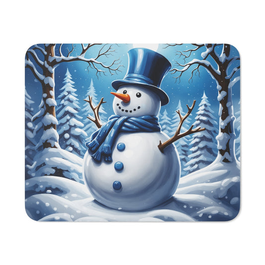 Tapis de Souris Bonhomme de Neige Bleu Forêt Enneigée sous la Lune Idée cadeau