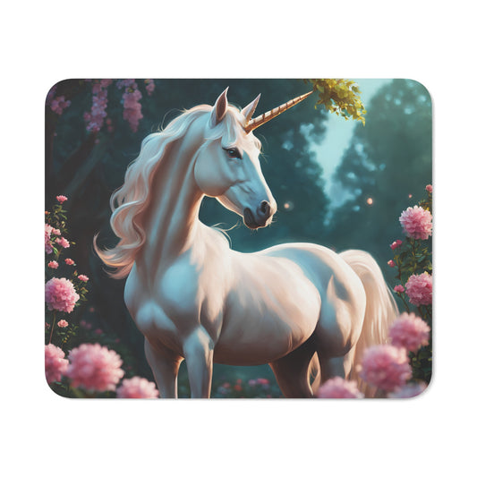 Tapis de Souris Licorne Blanche Jardin Enchanté et Fleurs Roses Idée cadeau
