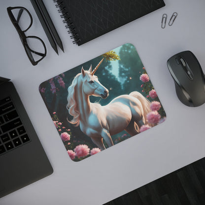 Tapis de Souris Licorne Blanche Jardin Enchanté et Fleurs Roses Idée cadeau