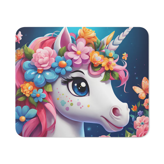Tapis de Souris Licorne Arc-en-Ciel  Portrait Licorne Fleurie avec Yeux Bleus Étincelants