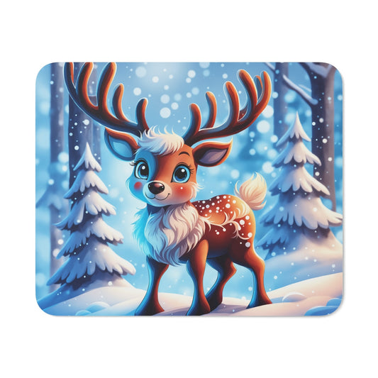 Tapis de Souris Renne de Noël Mignon Faon aux Grands Yeux dans une Forêt Enneigée