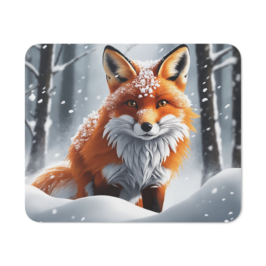 Tapis de Souris Renard Hiver Illustration d’un Renard Roux dans la Neige, Design Animalier et Saison Froid