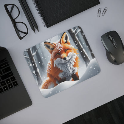 Tapis de Souris Renard Hiver Illustration d’un Renard Roux dans la Neige, Design Animalier et Saison Froid