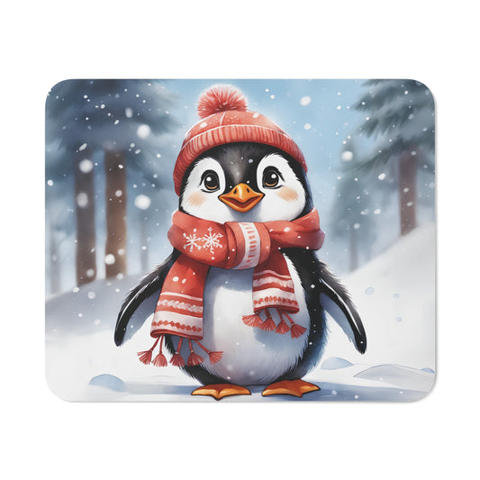 Tapis de Souris Pingouin Hiver Pingouin Mignon avec Bonnet et Écharpe dans la Neige Idée cadeau