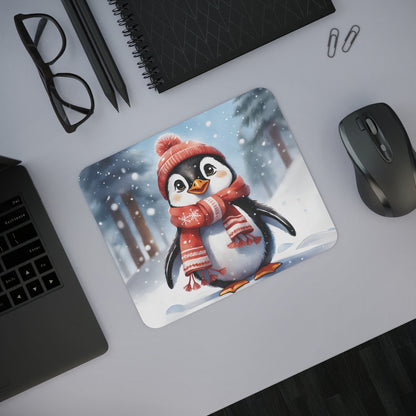 Tapis de Souris Pingouin Hiver Pingouin Mignon avec Bonnet et Écharpe dans la Neige Idée cadeau