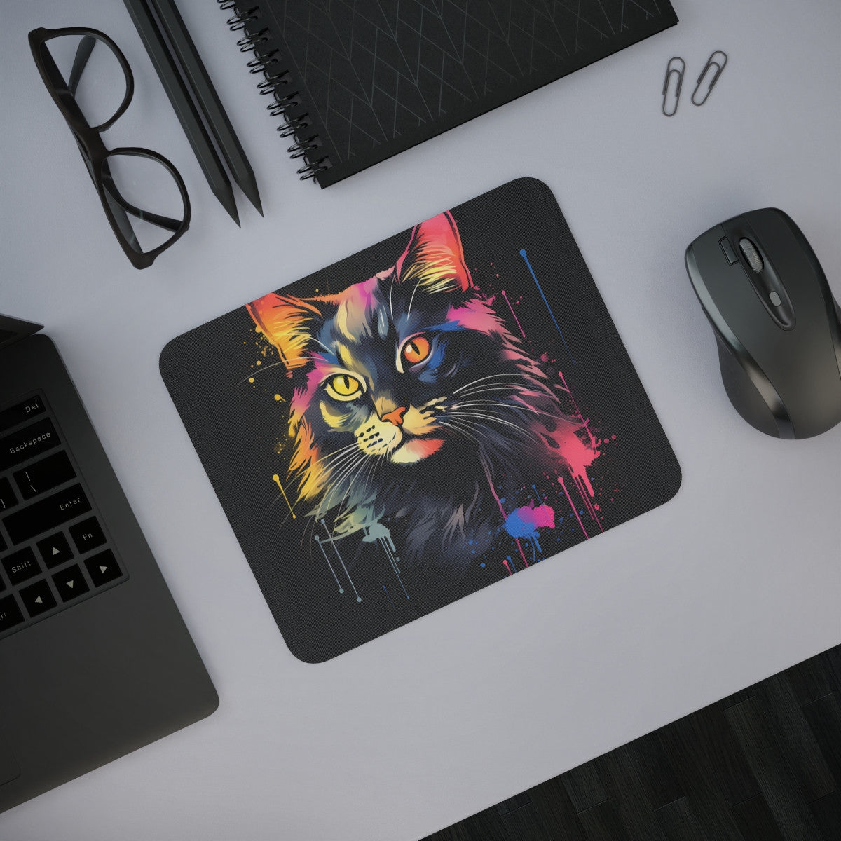 Tapis de Souris Chat Multicolore Style Graffiti  Art Numérique Néon Moderne Idée cadeau animal