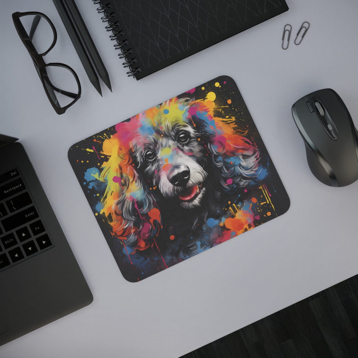 Tapis de Souris Chien Coloré  Caniche en Art Moderne Splash Peinture Abstraite Idée cadeau
