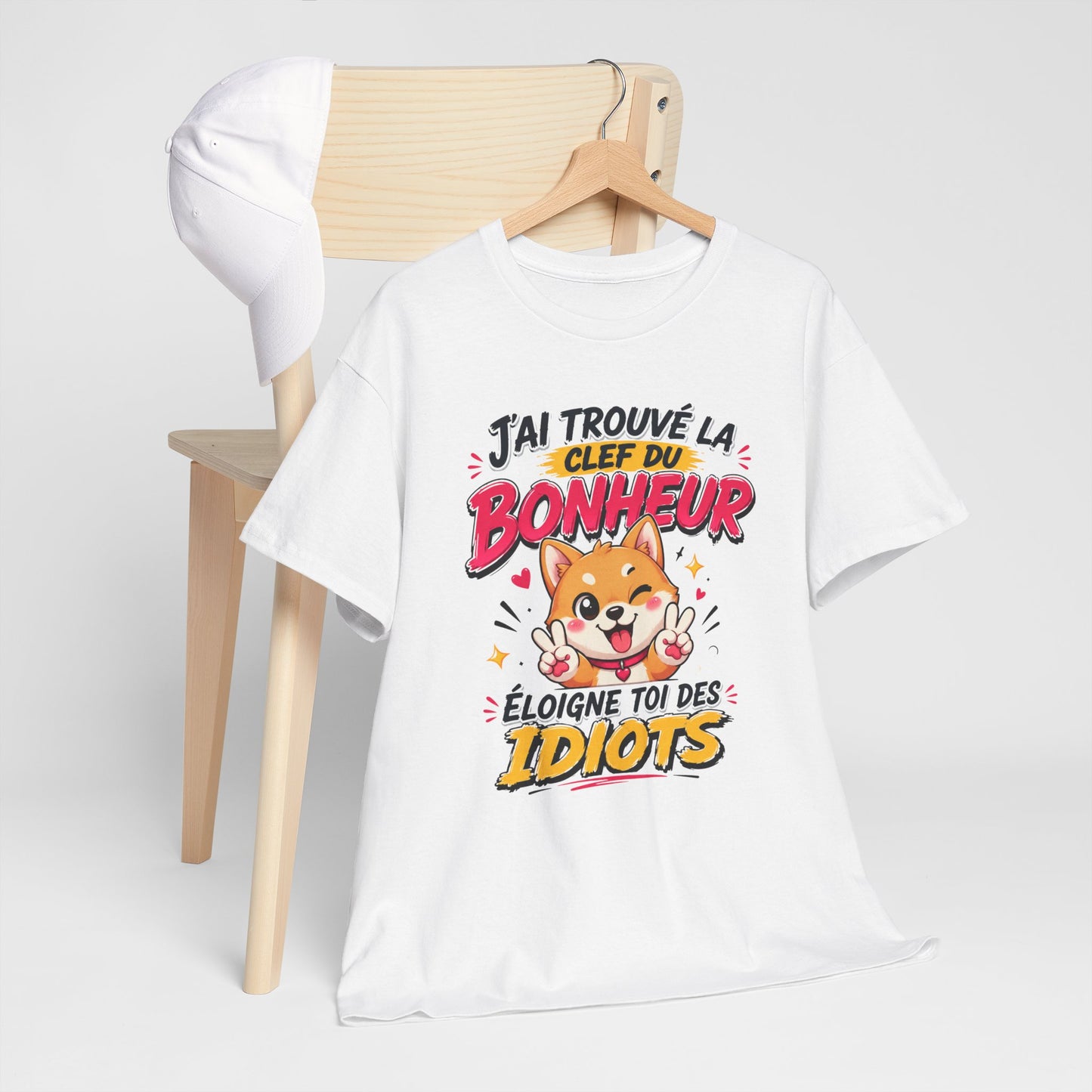 Tee-Shirt J’ai Trouvé la Clé du Bonheur Éloigne Toi des Idiots – Chien Drôle Humour Sarcastique – Cadeau Homme Femme