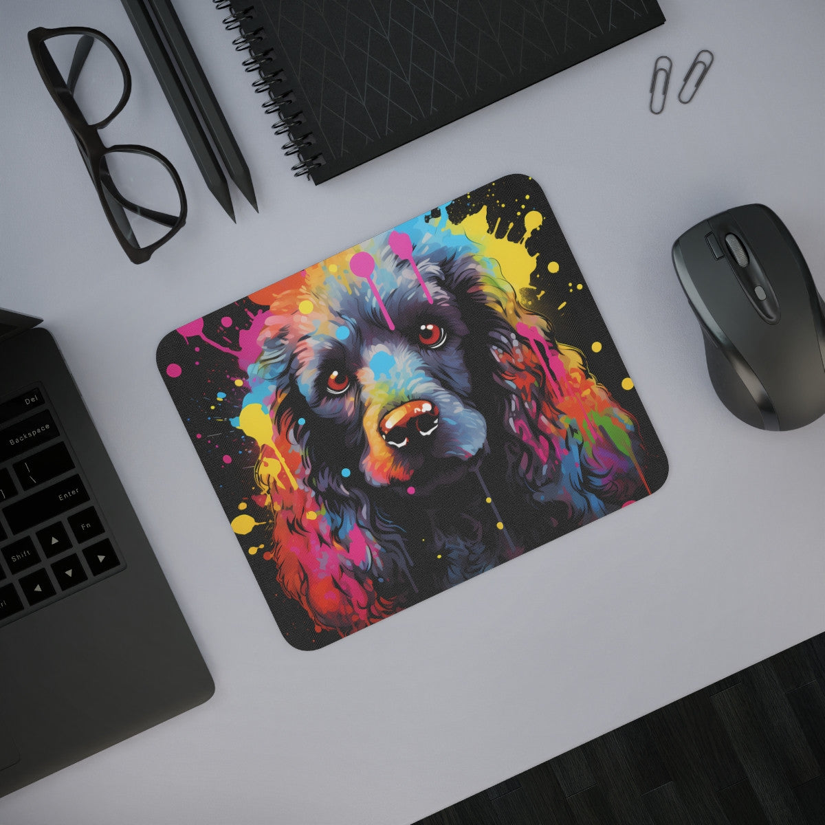 Tapis de Souris Chien Artistique Portrait Pop Art Coloré de Cocker Noir Idée cadeau