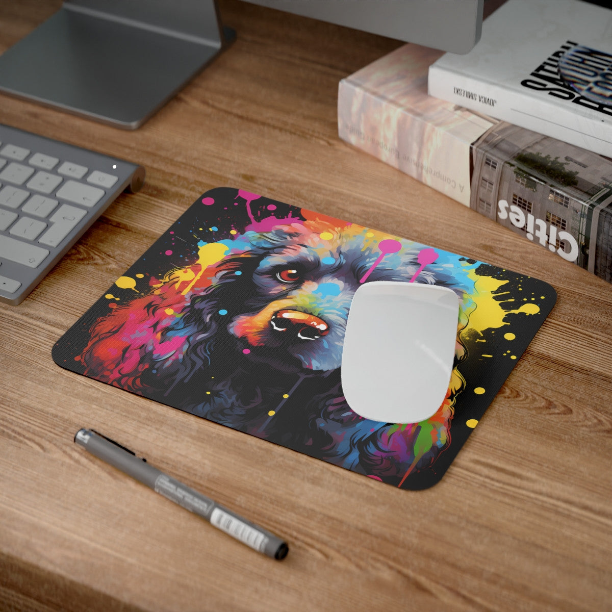 Tapis de Souris Chien Artistique Portrait Pop Art Coloré de Cocker Noir Idée cadeau