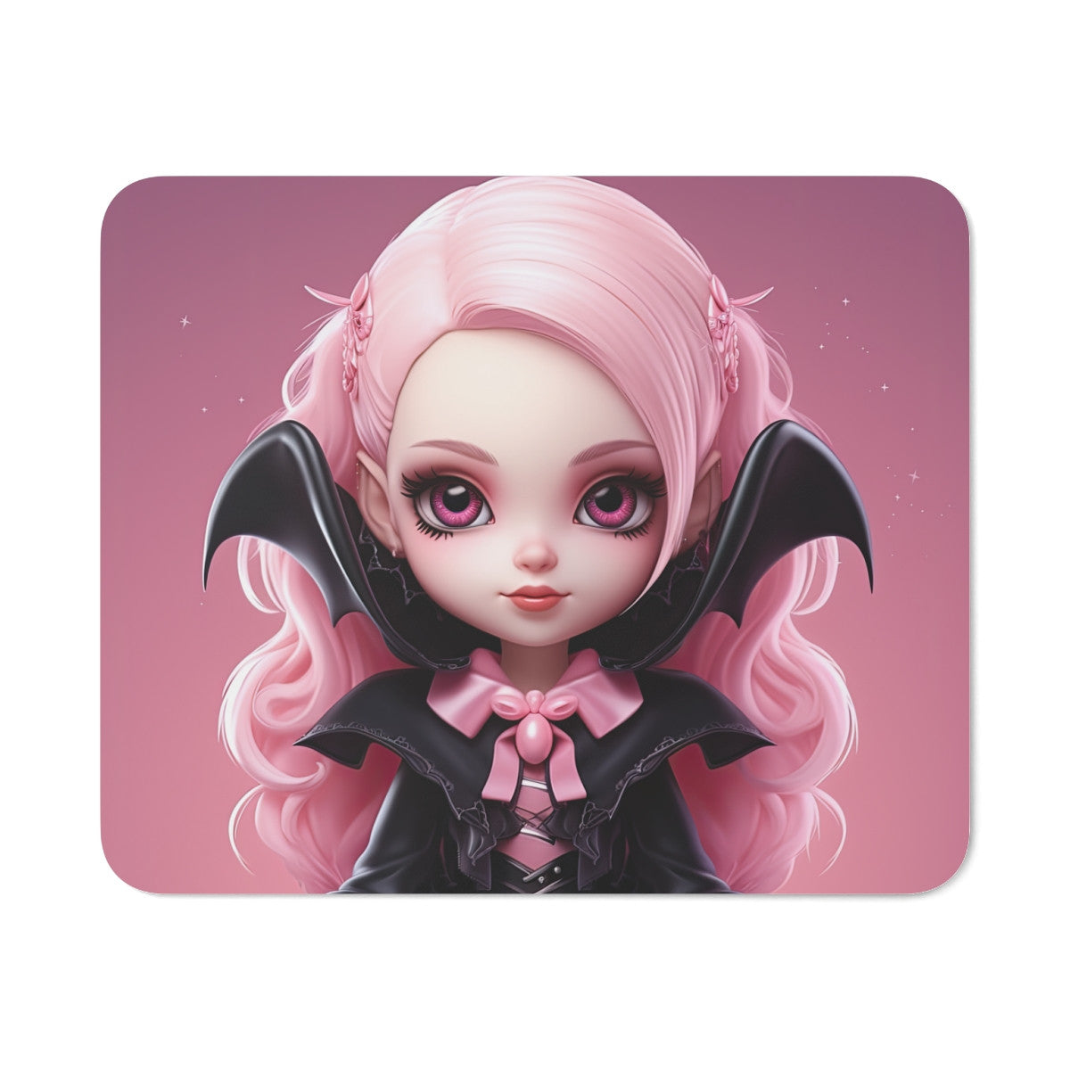 Tapis de Souris Gothique  Design Vampire Rose avec Poupée Stylisée et Ailes de Chauve-souris